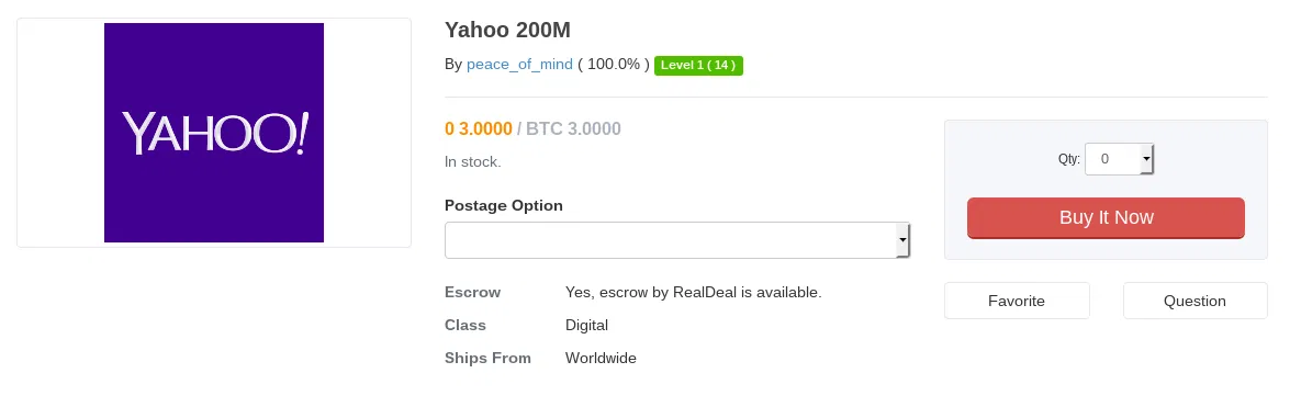 TheRealDeal listing: Yahoo 200M by peace_of_mind for 3 BTC
